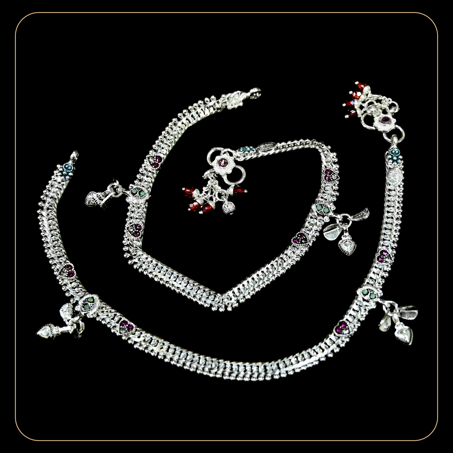 Silver Fancy Payal With Stones